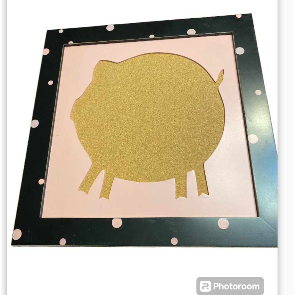 Pig corkboard polkadotted frame. Approx‎ 16x16